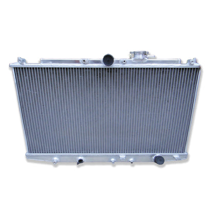 Close-up detail of the precision TIG welds on the aluminum radiator, built for the high-revving Honda F20B VTEC engine.