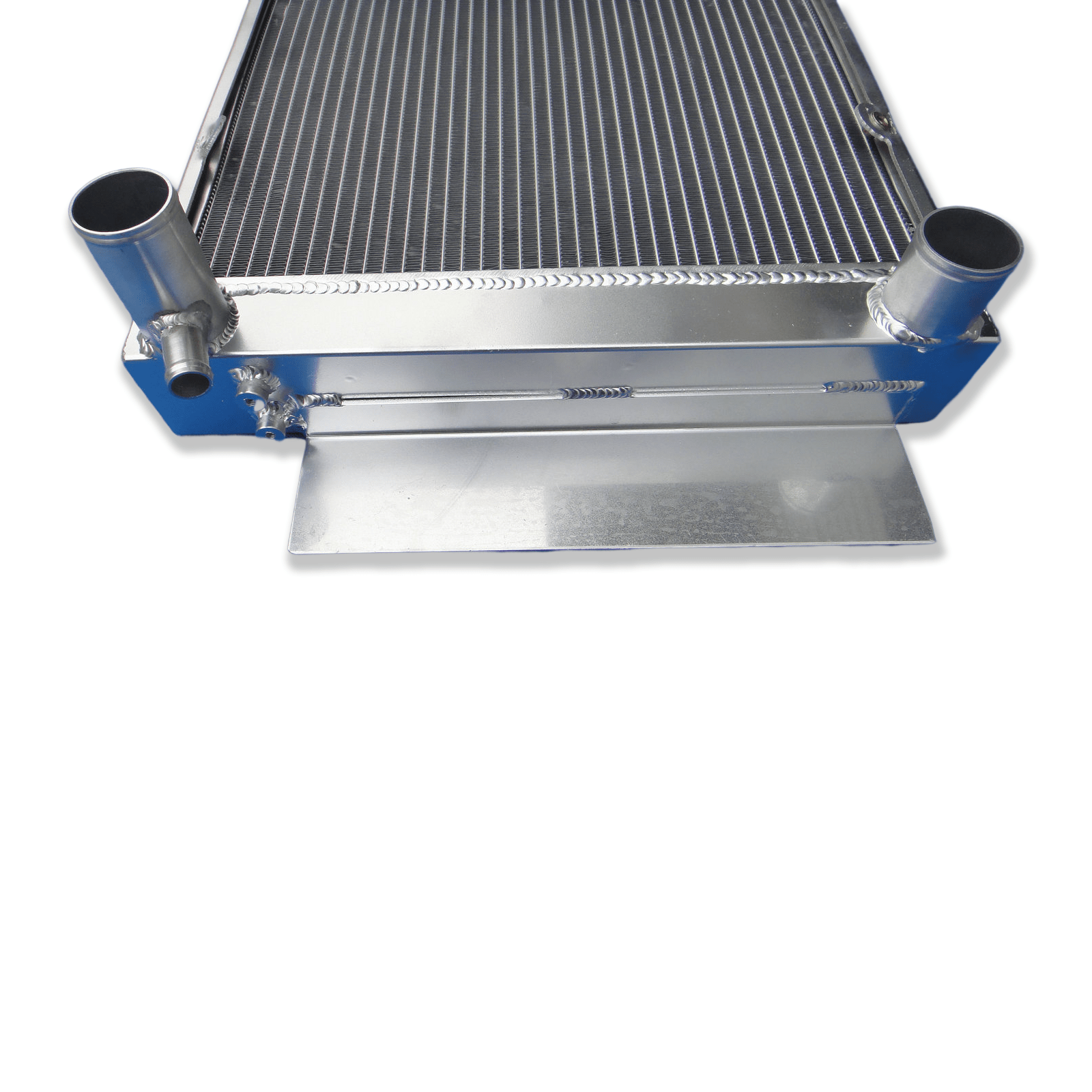 Close-up detail of the clean TIG welds on the Mazda rotary engine aluminum radiator, demonstrating superior craftsmanship for a strong, leak-proof service life.