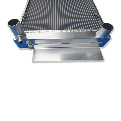 Close-up detail of the clean TIG welds on the Mazda rotary engine aluminum radiator, demonstrating superior craftsmanship for a strong, leak-proof service life.