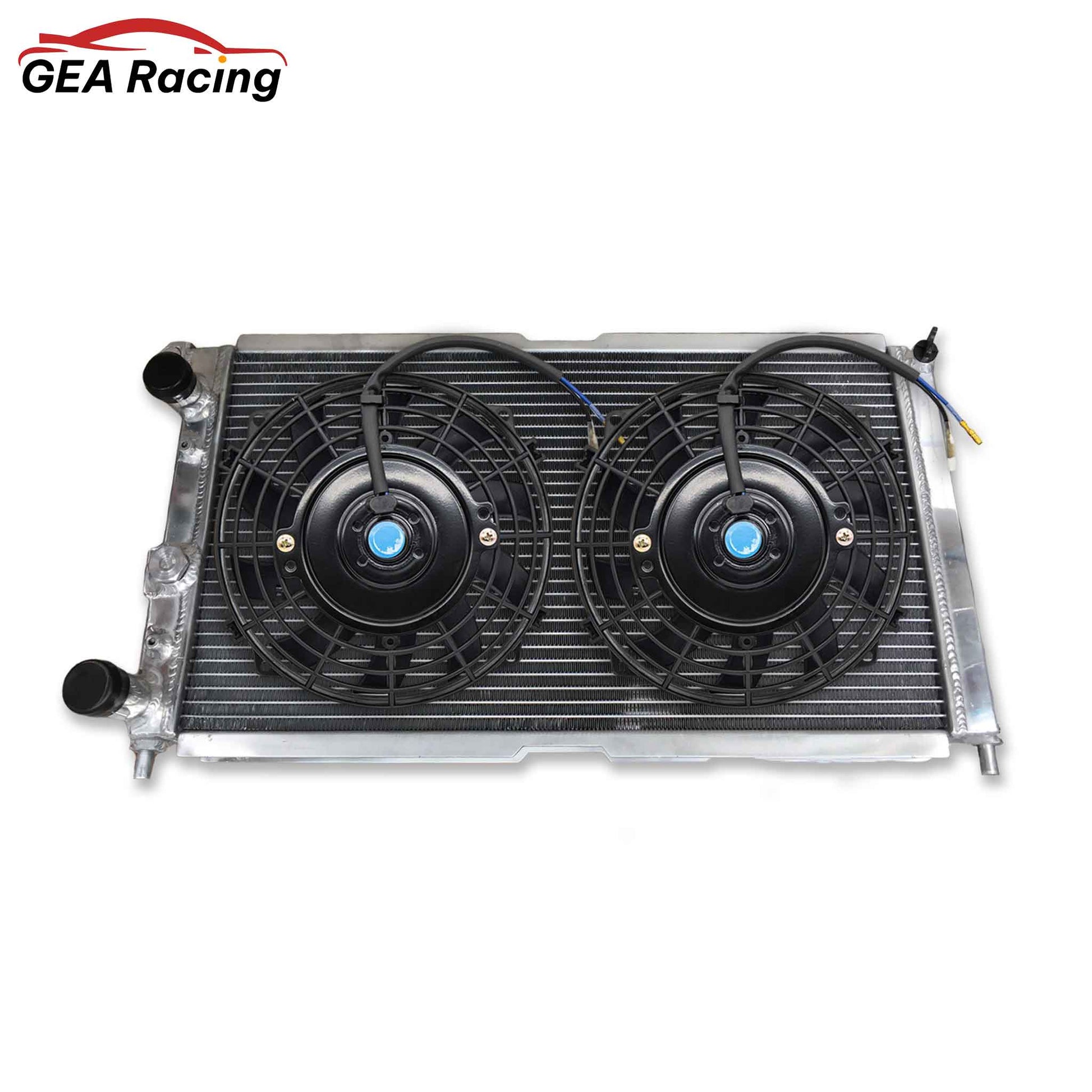 3-row aluminum radiator for Fiat Punto GT paired with a high-flow electric fan and custom shroud kit for max cooling.