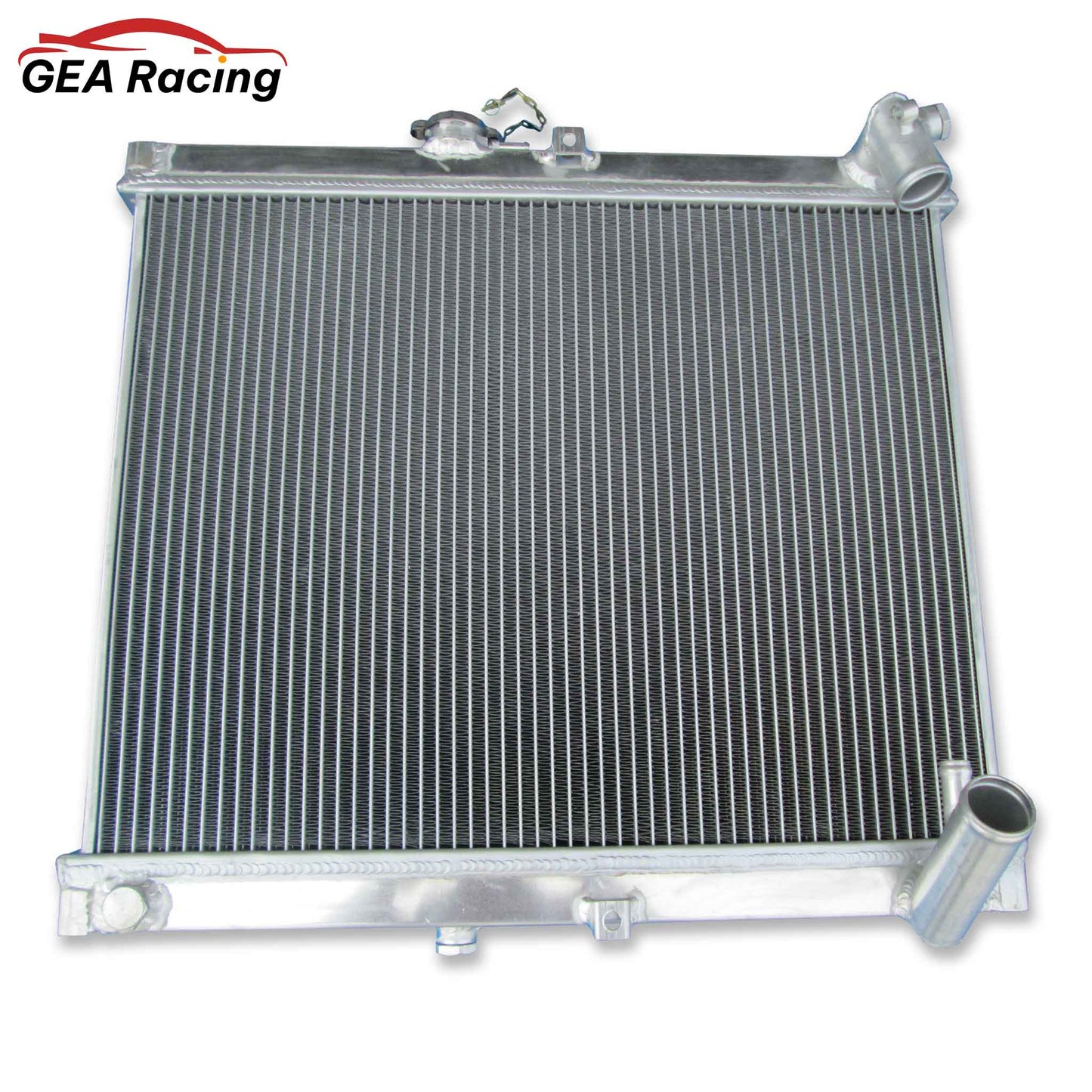 Front view of the 3-row high-performance aluminum radiator for the 1986-1988 Mazda RX-7 FC3S (Series 4) with a manual transmission.
