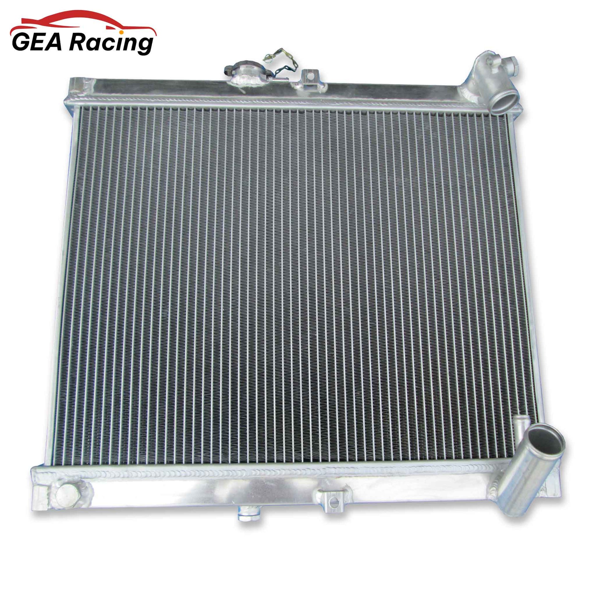 Front view of the 3-row high-performance aluminum radiator for the 1986-1988 Mazda RX-7 FC3S (Series 4) with a manual transmission.