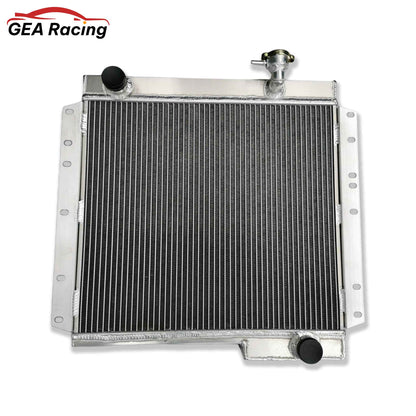Front view of the 3-row heavy-duty aluminum radiator for 1968-1984 Toyota Land Cruiser FJ40, FJ43, and FJ45 with a 2F 4.2L Inline-6 engine.