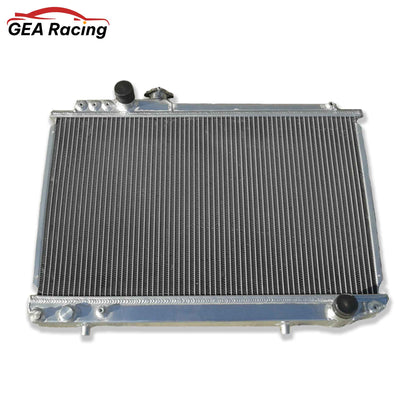 Front view of the 3-row performance aluminum radiator for the 1986-1992 Toyota Supra MK3 and Soarer MZ20 with a 7M-GTE engine and manual transmission.