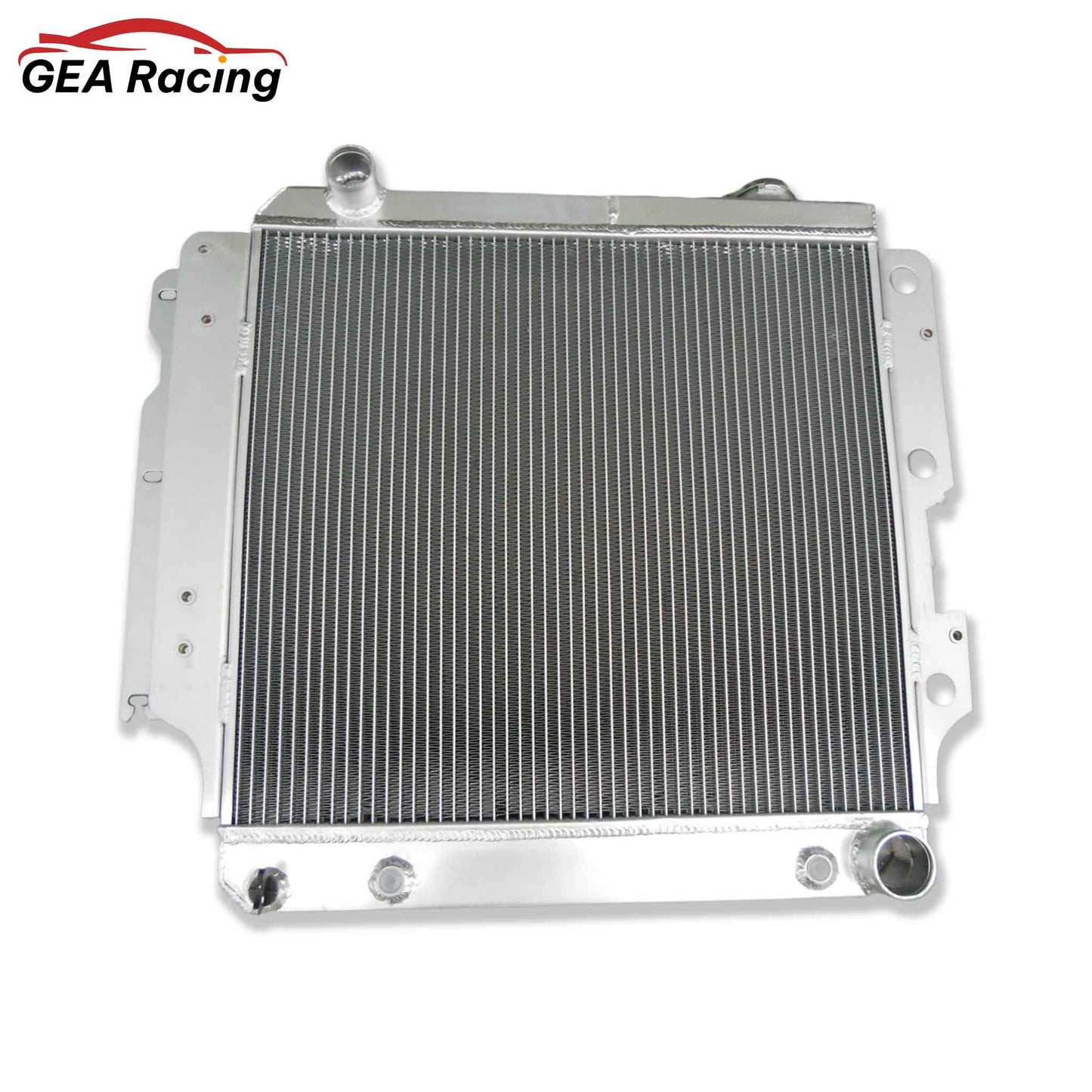 Front view of the 3-row high-performance aluminum radiator for a 1987-2006 Jeep Wrangler YJ or TJ with a Chevy V8 engine swap.