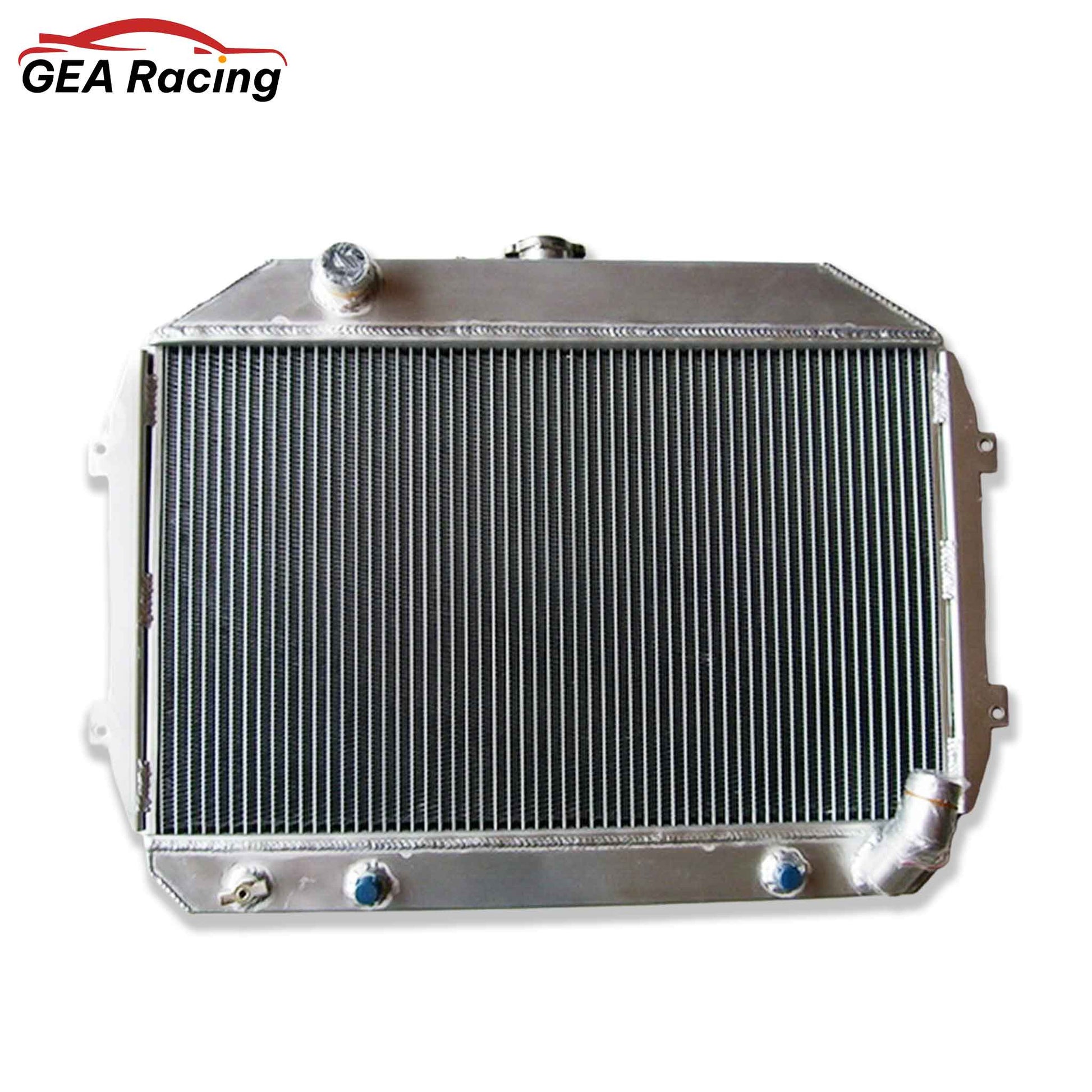 Front view of the high-performance aluminum radiator for the 1970-1975 Datsun/Nissan 240Z and 260Z (S30), designed for both AT & MT.