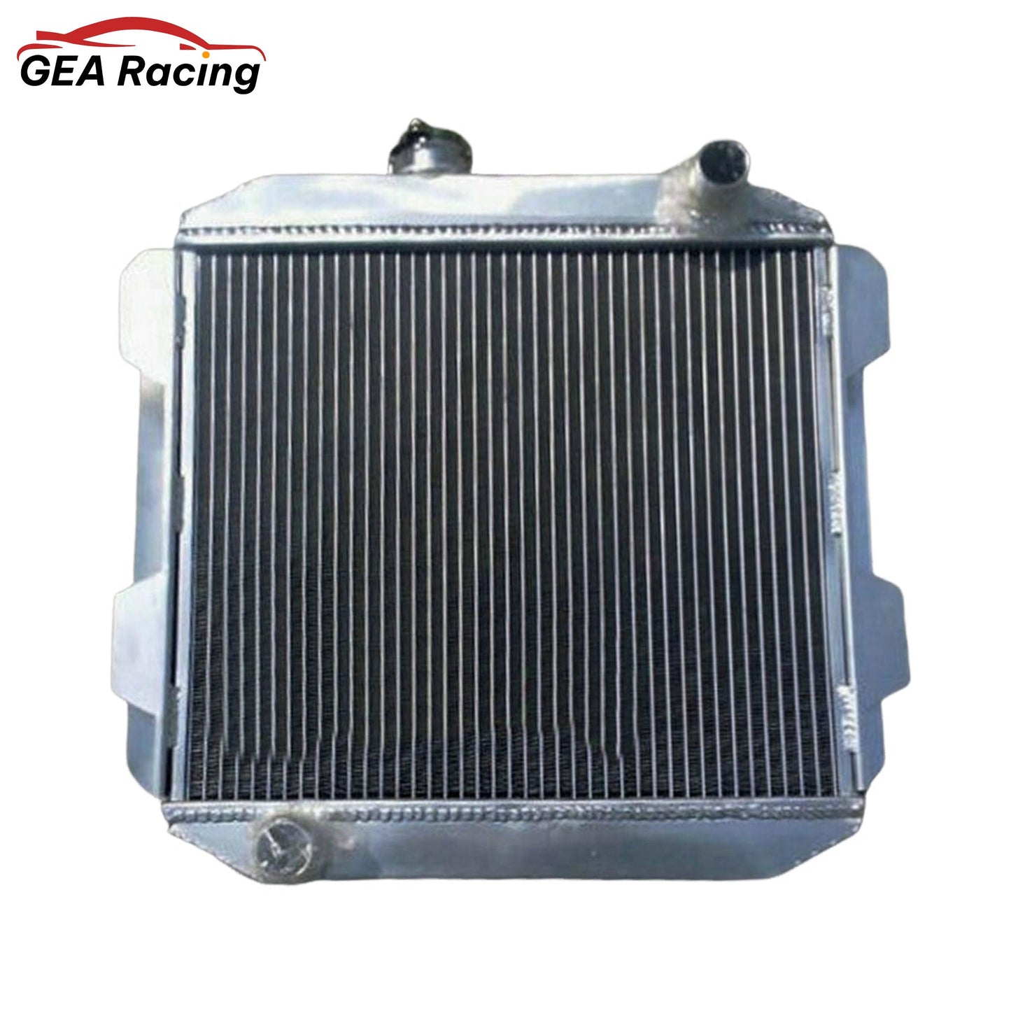 Front view of the high-performance aluminum radiator for a 1974-1977 Ford Capri MKII with a 2.6L or 2.8L V6 engine (MT, LHD).