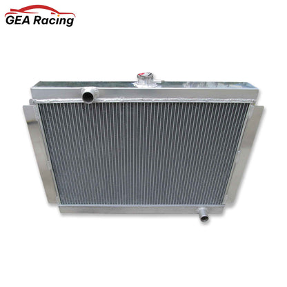 Front view of the full aluminum radiator for the 1975-1983 Nissan Datsun 280Z (S30) and 280ZX (S130) with 2.8L engine, showcasing the high-efficiency cooling core for manual transmission models.