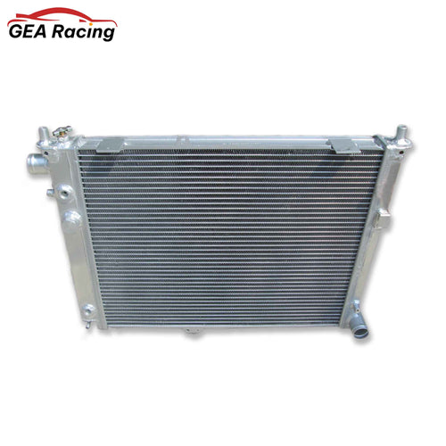 Front view of the high-performance aluminum radiator for the 1992-1997 SAAB 9000, fitting 2.3L Turbo and 3.0L V6 engines (AT/MT).