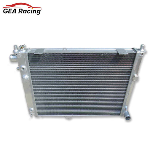 Front view of the high-performance aluminum radiator for the 1992-1997 SAAB 9000, fitting 2.3L Turbo and 3.0L V6 engines (AT/MT).