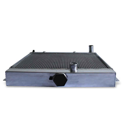 Close-up of the 3 row core construction of GEA Racing Aluminum Radiator for Plymouth Valiant, Signet, Savoy, Dodge 7.0L V8 (1963-1969).