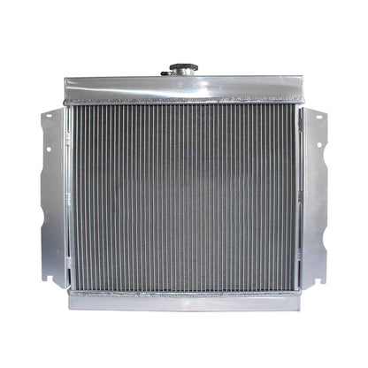 Back view of the GEA Racing 3 Row Aluminum Radiator designed for 1963-1969 Plymouth Valiant, Signet, Savoy, Dodge 7.0L V8 models.