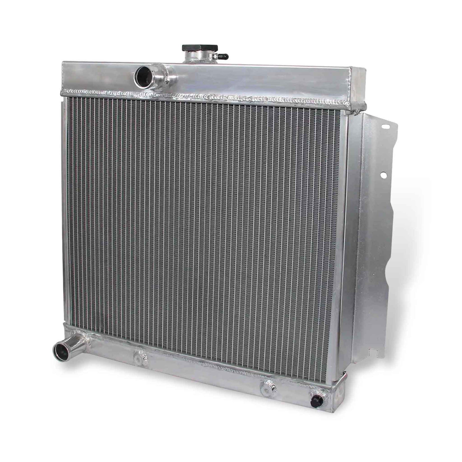 Right side detail of GEA Racing's 3 Row Radiator for 1963-1969 Plymouth & Dodge 7.0L V8 classic cars, AT/MT compatible.