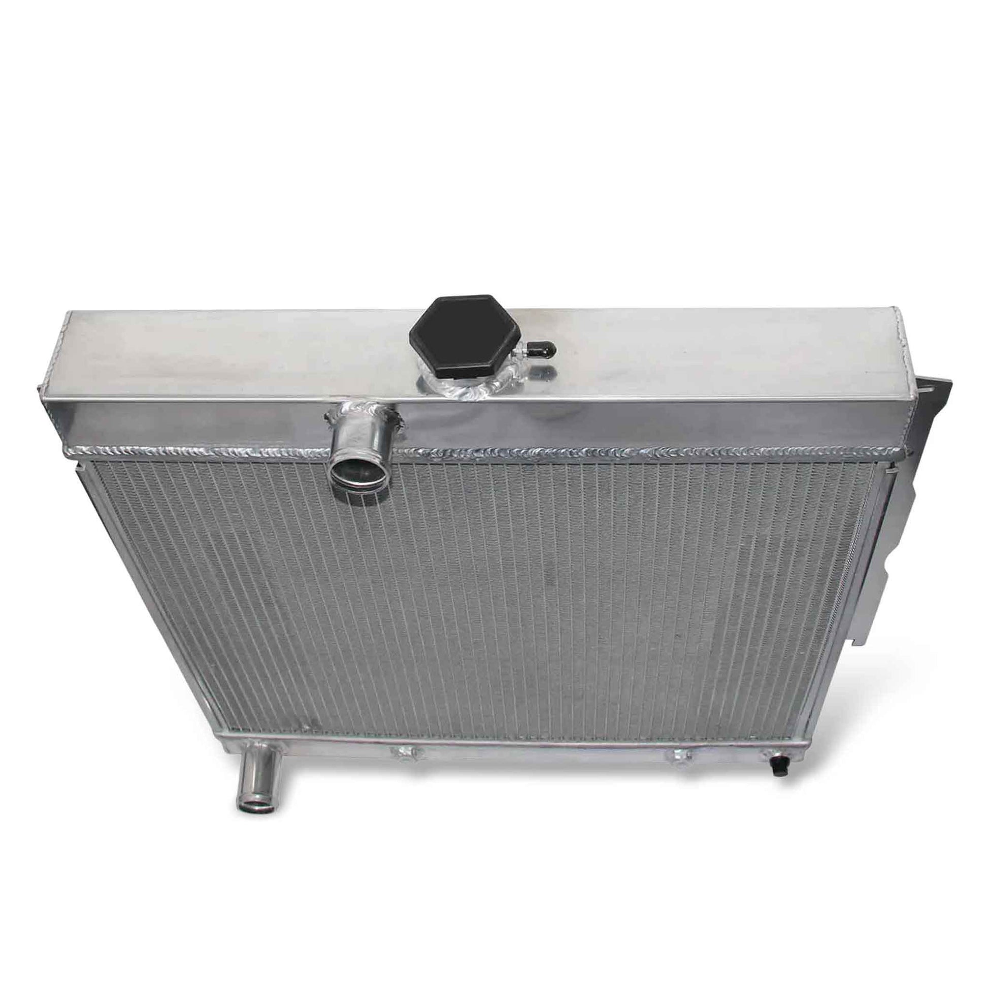 Top view of the GEA Racing 3 Row Aluminum Radiator for Plymouth Valiant/Signet/Savoy/Dodge 7.0L V8 (1963-1969), showing fill neck.