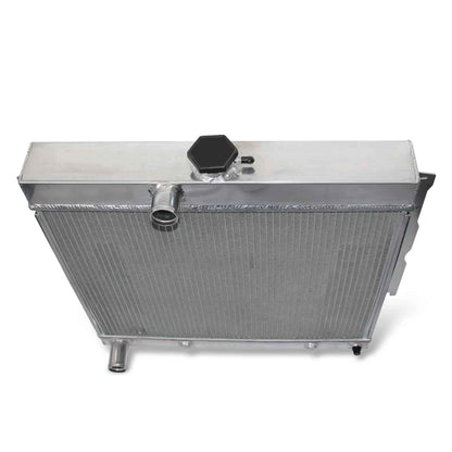 Top view of the GEA Racing 3 Row Aluminum Radiator for Plymouth Valiant/Signet/Savoy/Dodge 7.0L V8 (1963-1969), showing fill neck.