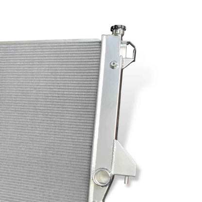 Detail of core and welds on the GEA Racing Aluminum Radiator for 2003-2009 Dodge Ram 2500-5500 L6 manual transmission.