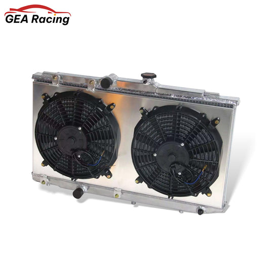 Aluminum fan shroud 2-row 34mm core right side view Geo Prizm Toyota Corolla (1993-1997) Pressure Tested