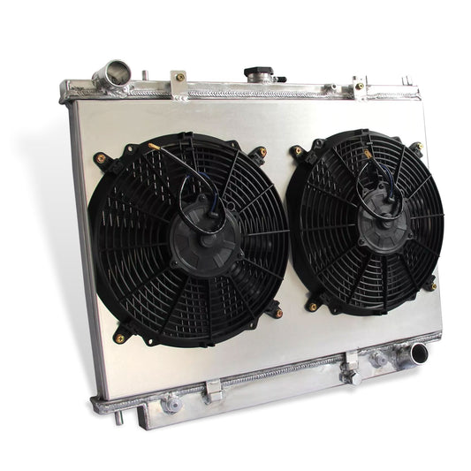 Aluminum radiator and fan shroud left side view for Honda Passport Isuzu Rodeo 1998-2004 AT