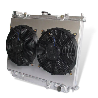 Aluminum radiator and fan shroud right side view for Honda Passport Isuzu Rodeo 1998-2004 AT