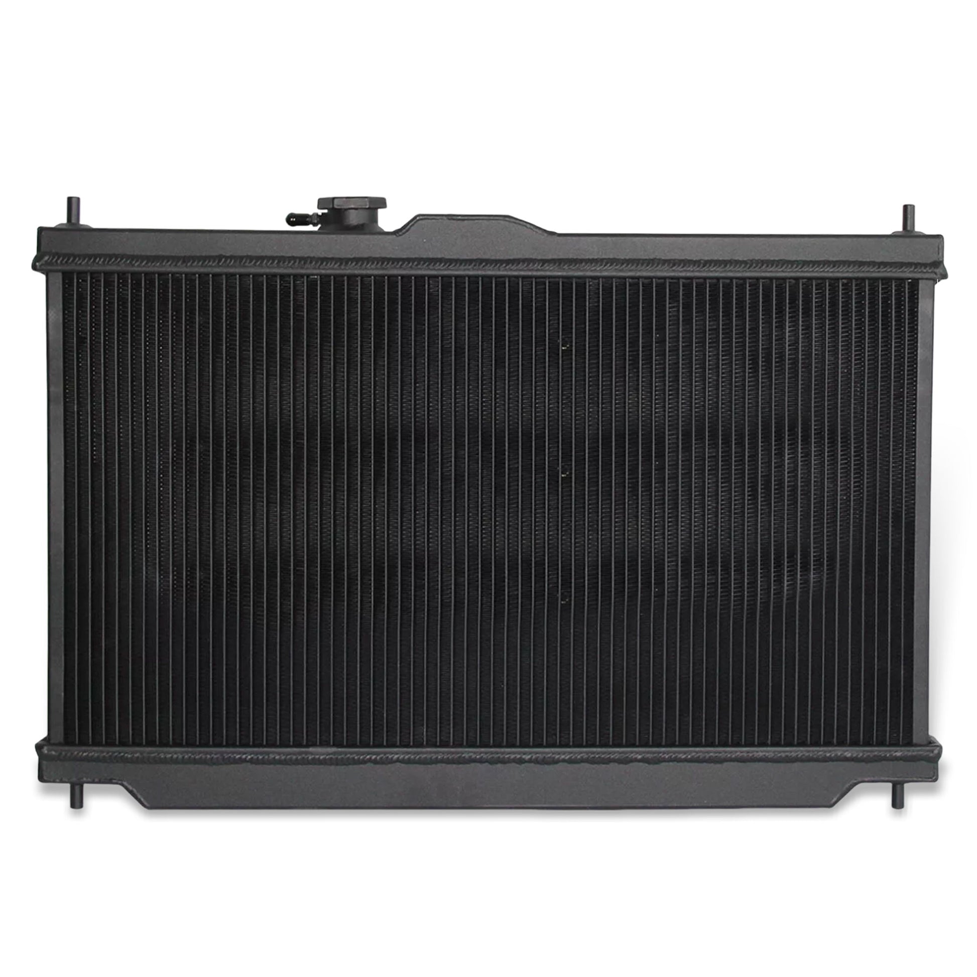 2 Row black aluminum radiator and fan shroud back view for Honda Prelude/Accord 1990-1996 L4 AT MT
