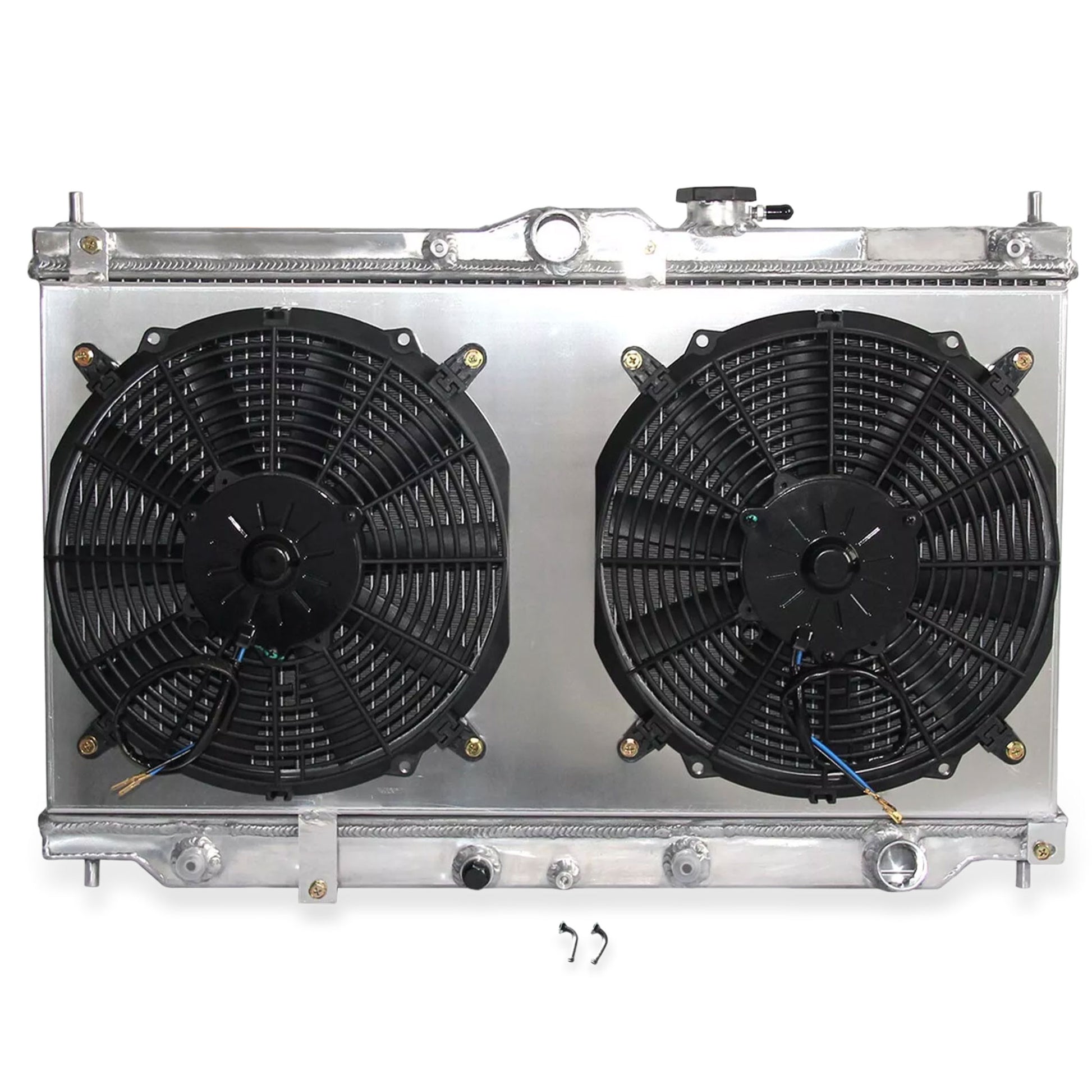 Aluminum radiator and fan shroud front view for Honda Prelude/Accord 1990-1996 2Row AT MT