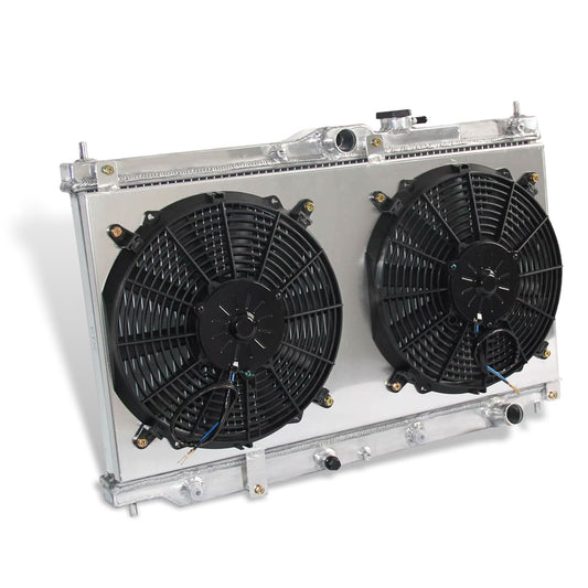 Aluminum radiator and fan shroud left side view for Honda Prelude/Accord 1990-1996 2Row AT MT