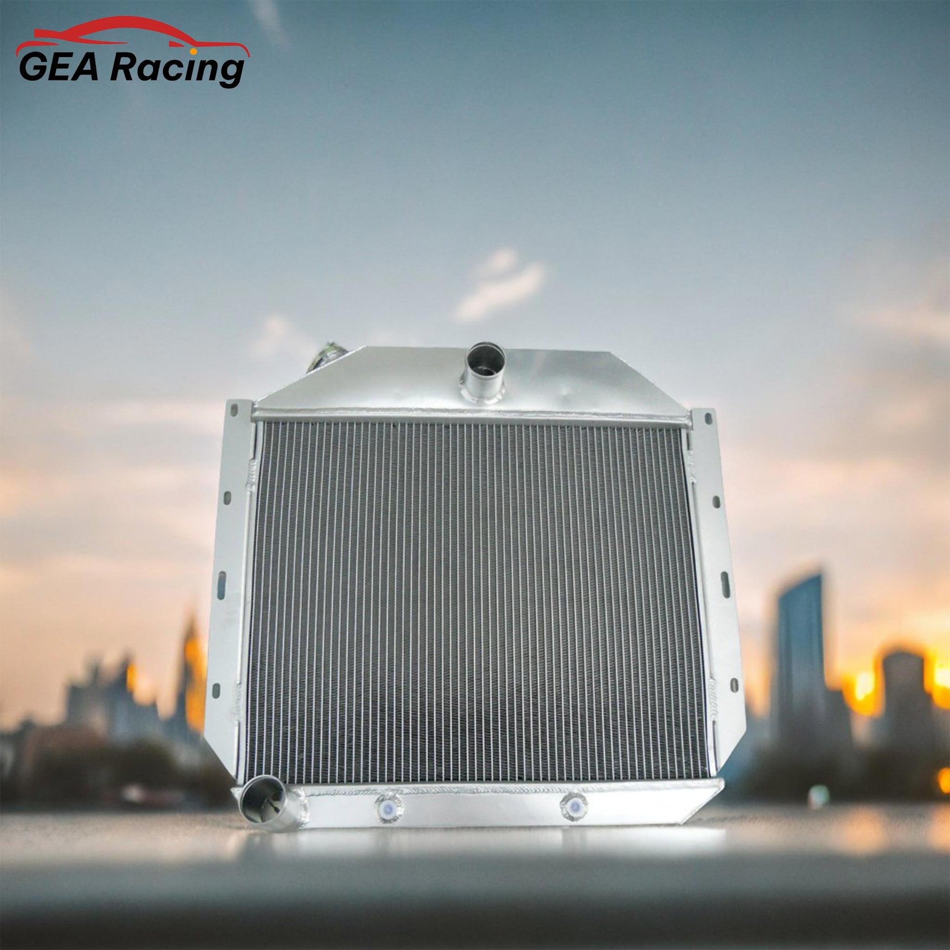 A 3-row performance aluminum radiator installed in a classic International Harvester truck engine bay, a vital part of a restoration.