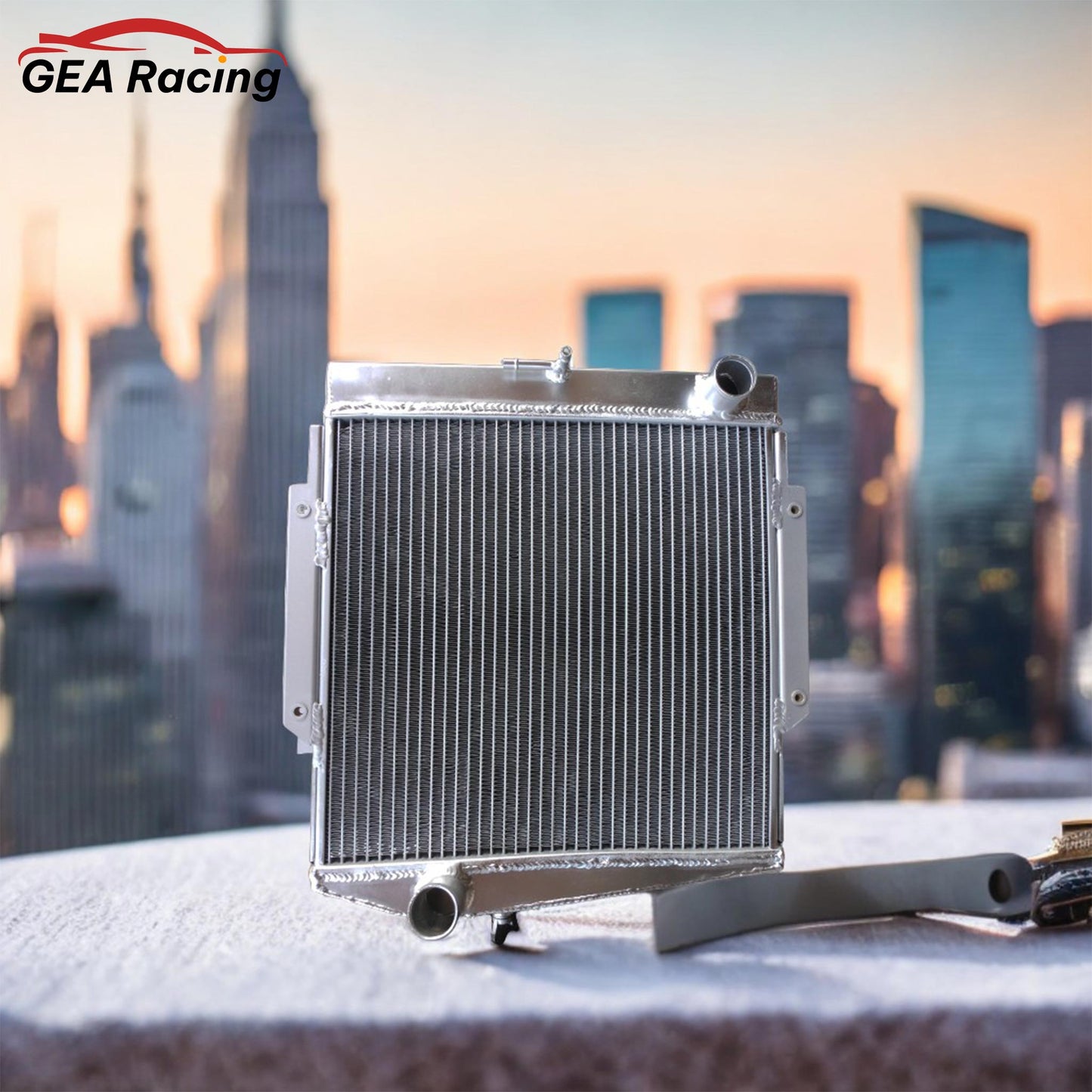 A 3-row performance aluminum radiator installed in a pristine Datsun Roadster 1600 engine bay, a vital restoration upgrade.