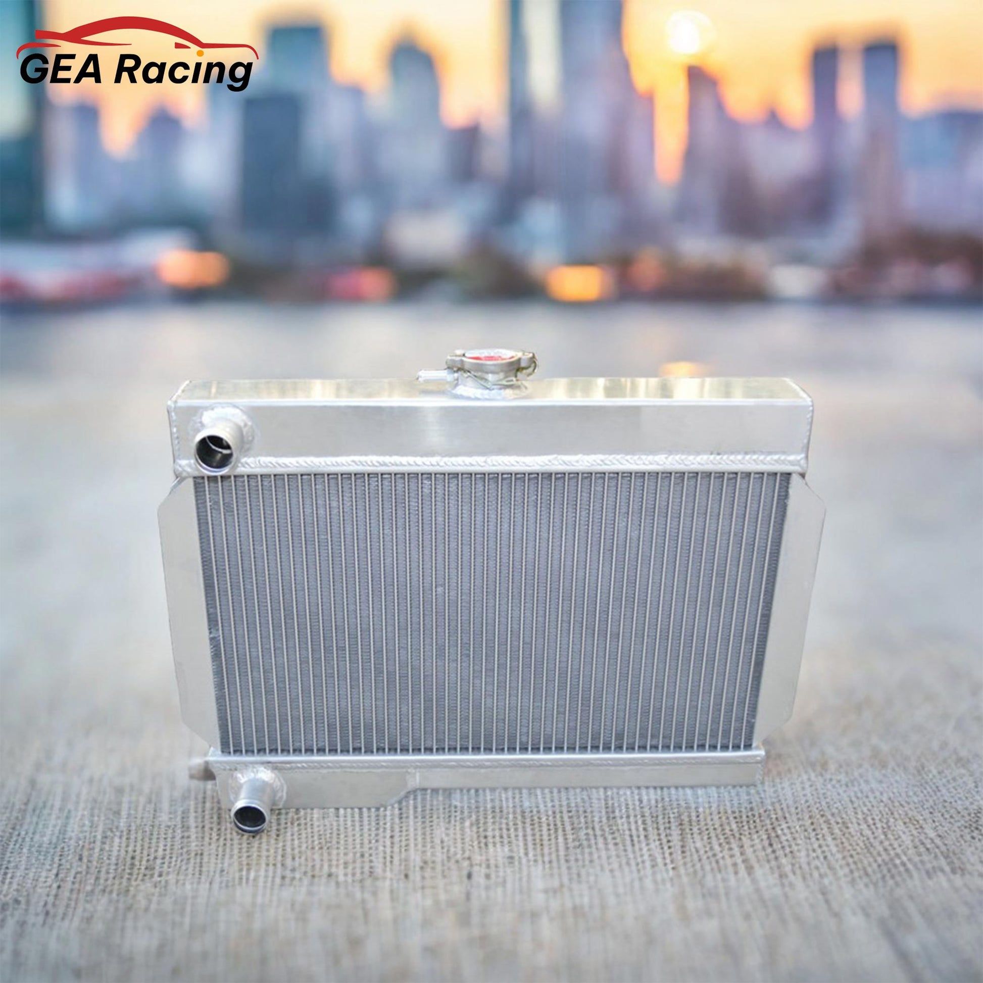 A lightweight aluminum radiator installed in a pristine MG MGB engine bay, demonstrating a clean look and a vital cooling system upgrade.