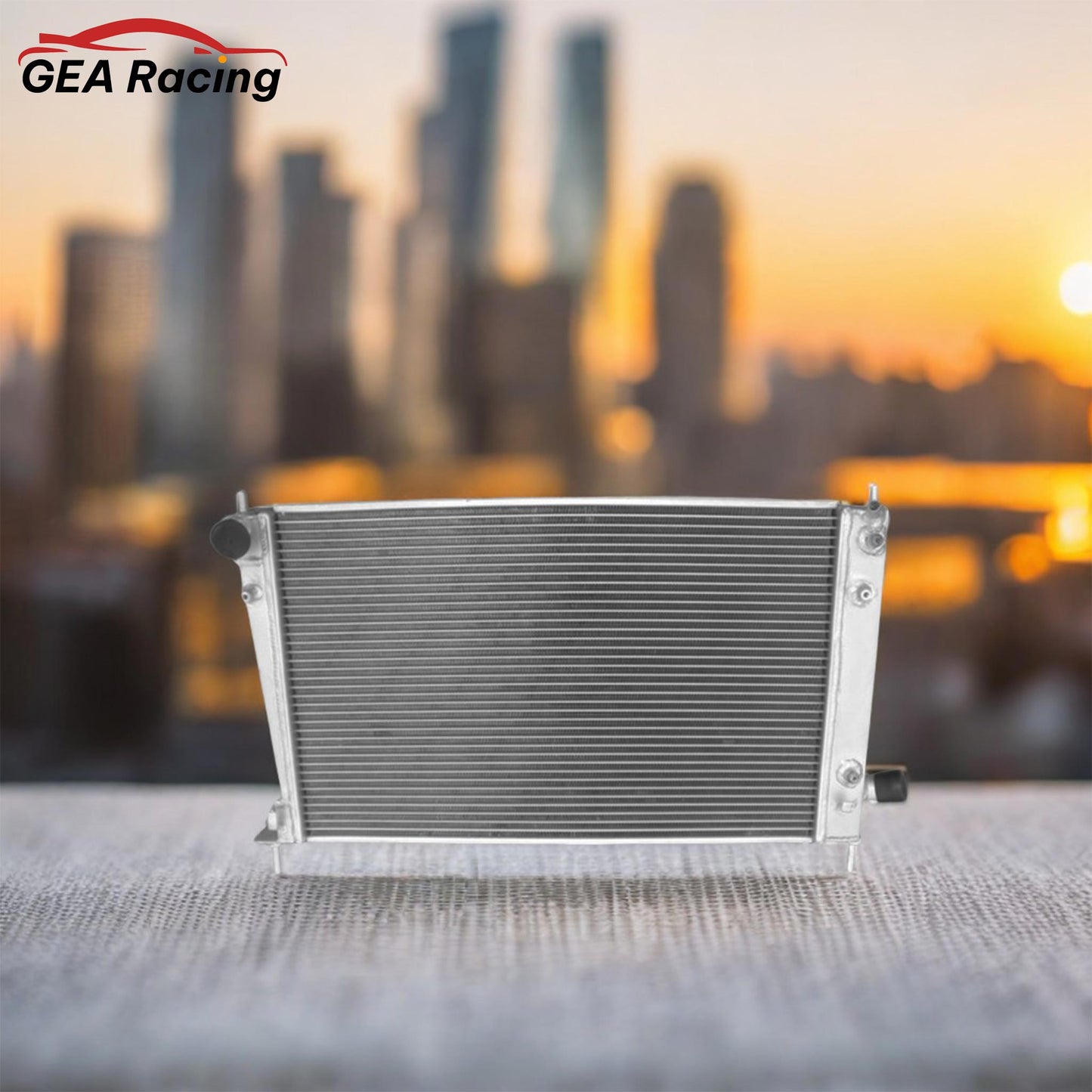 A performance aluminum radiator installed in a SAAB 9-5 Aero (B235R) engine bay, demonstrating a perfect fit and essential cooling upgrade.
