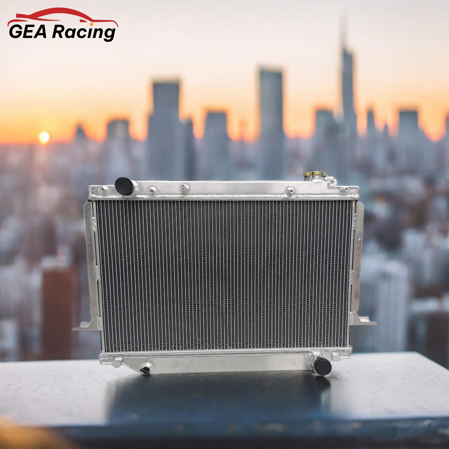 A performance aluminum radiator installed in the engine bay of a Toyota Landcruiser 80 Series, showcasing an essential cooling upgrade for off-road adventures.