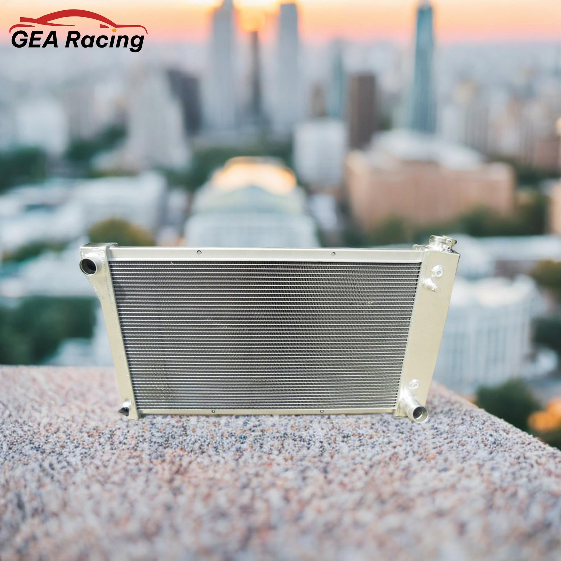 A performance aluminum radiator installed in a 1969 Chevy C10 with a V8 engine, a crucial part of any restoration or restomod.