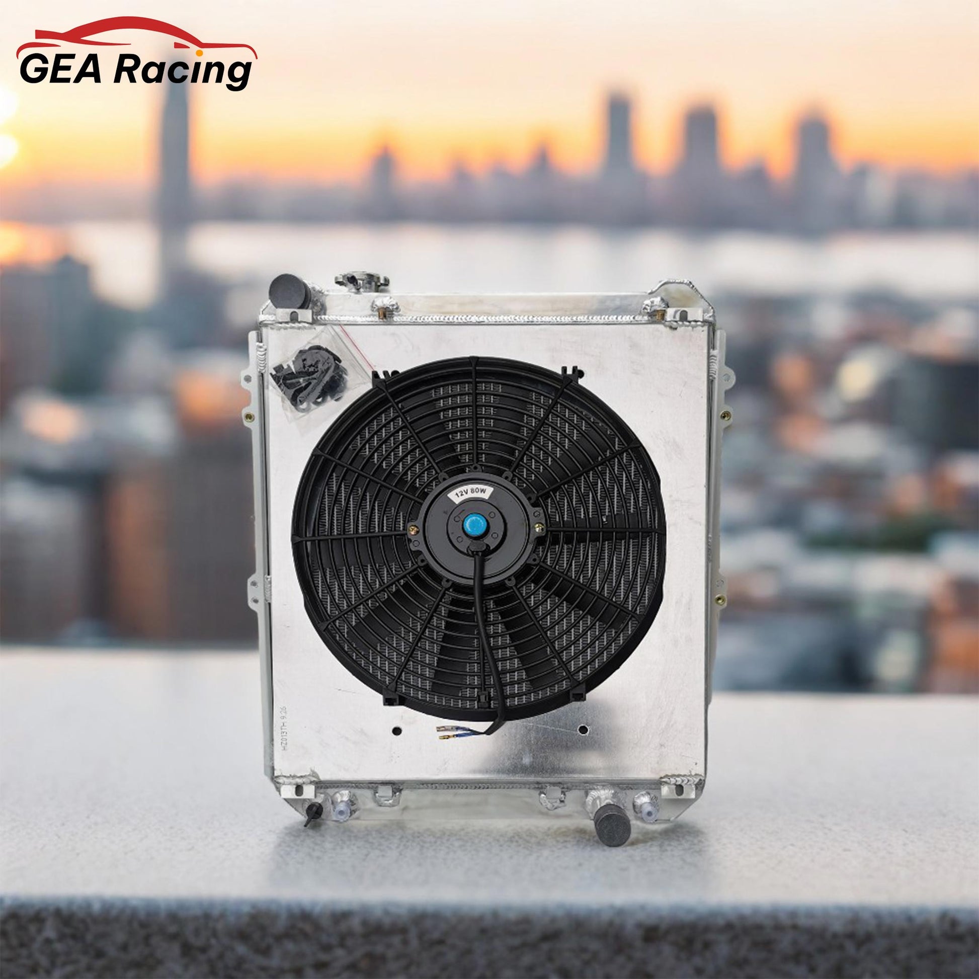 The complete 3-row radiator and fan kit installed in a Toyota 4Runner with a 1KZ-TE engine, a vital upgrade for towing or off-roading.