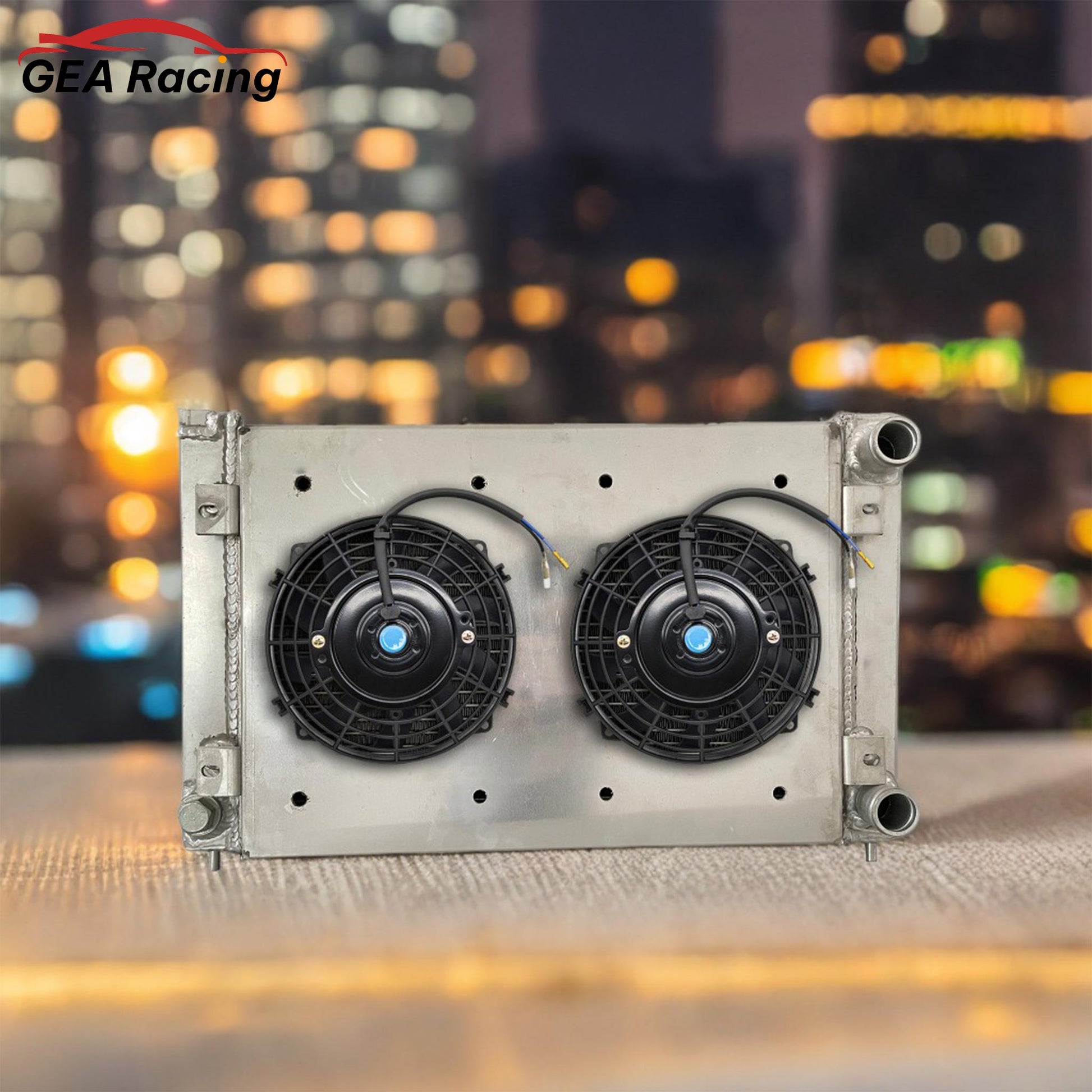 The complete aluminum radiator and fan kit installed in a clean VW Golf MK2 GTI engine bay, showing a perfect fit and a major cooling upgrade.