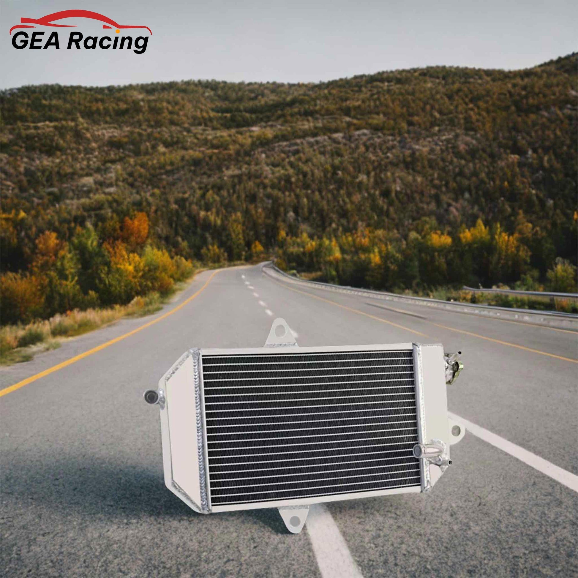 Installed view of 3-row aluminum radiator on 1987–2006 Yamaha Banshee YFZ350, showing engine bay fitment and routing