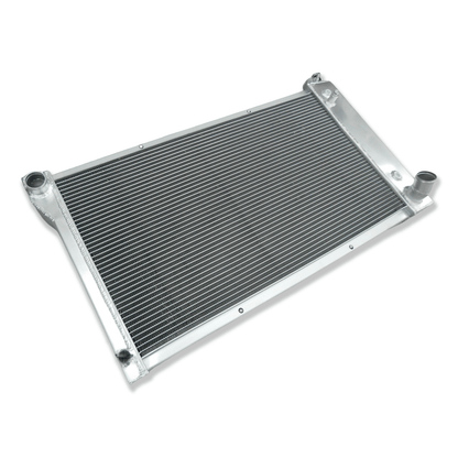 Left side profile of the all-aluminum radiator for the classic Chevy C10 truck, highlighting the robust TIG-welded end tanks.