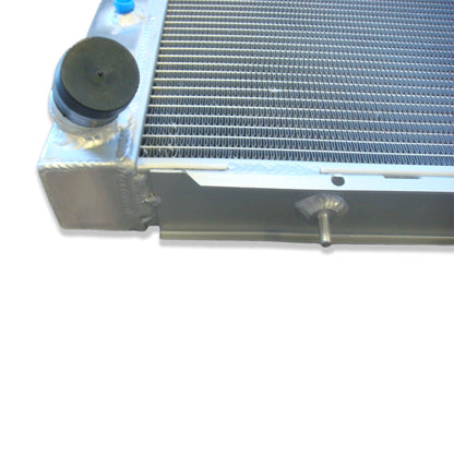 Left side profile of the all-aluminum radiator for the Holden WB V8 series, highlighting the robust TIG-welded end tanks.