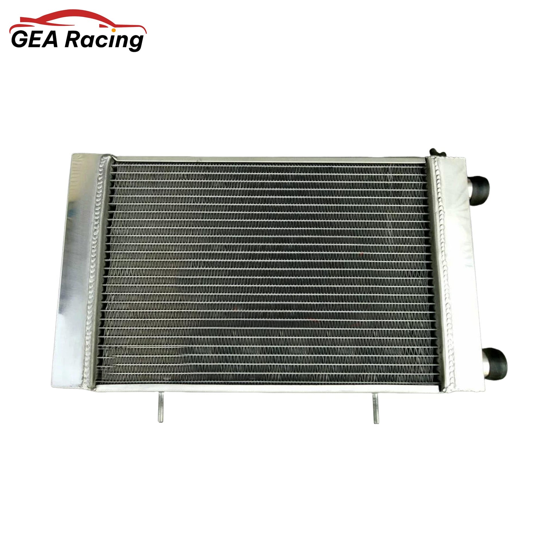 Rear view of the performance aluminum radiator for Lotus Europa, showcasing the coolant inlet and outlet ports.
