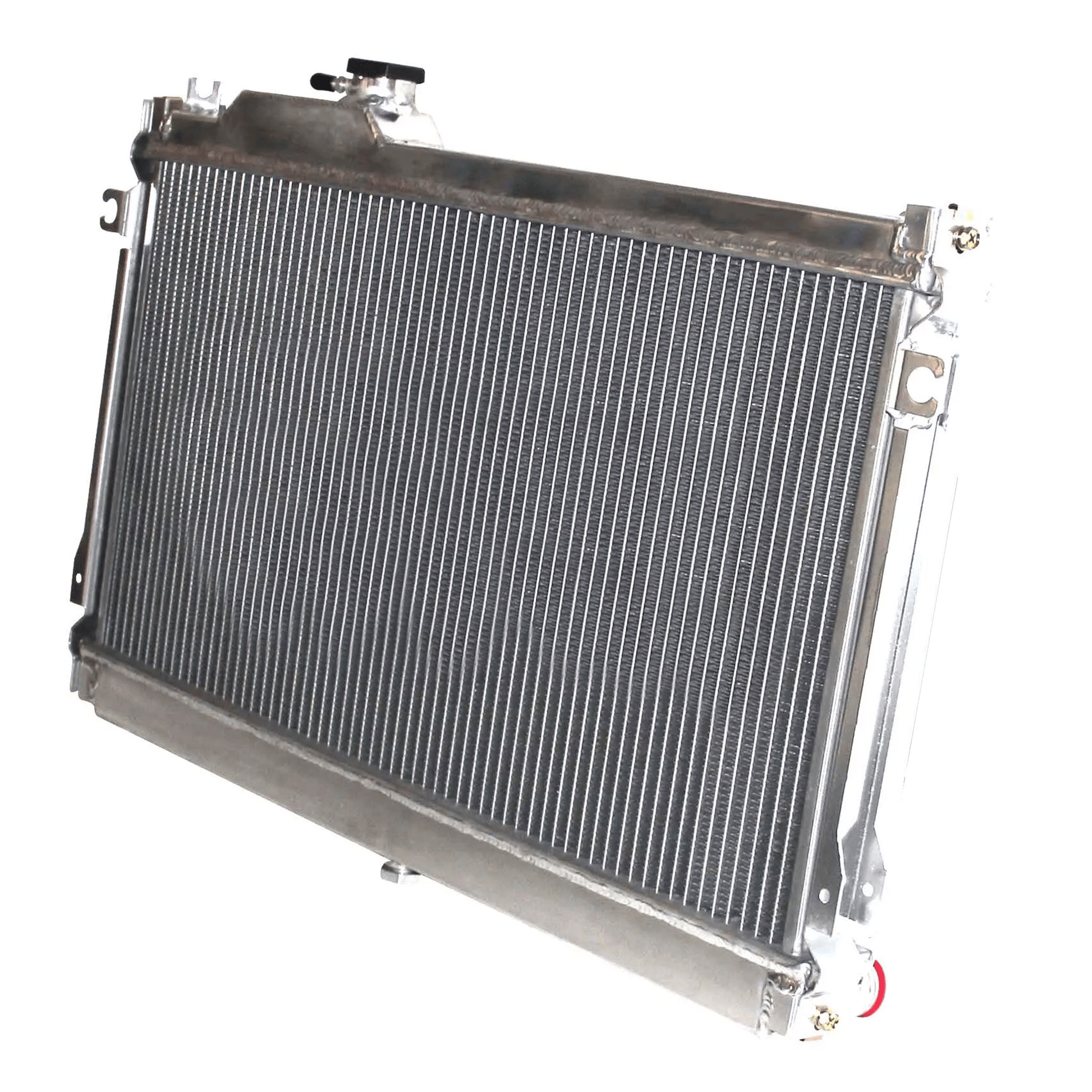 Aluminum radiator 2-row back view Mazda Miata LE/SE STO-M Edition (1990-1997) OEM Mounts