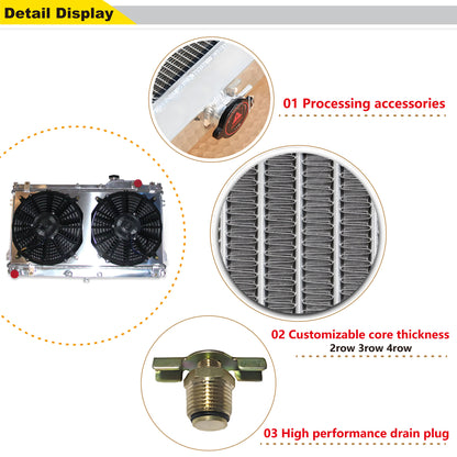 Close-up detail view of aluminum radiator for Mazda Miata MX-5 1989-1997