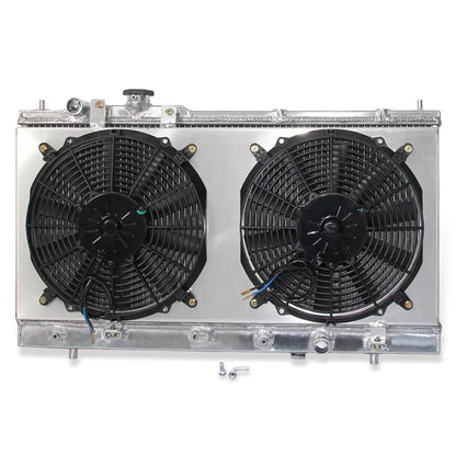 Aluminum radiator fan shroud 2-row front mounting points Mazda Protege (1999-2003) Direct Fit