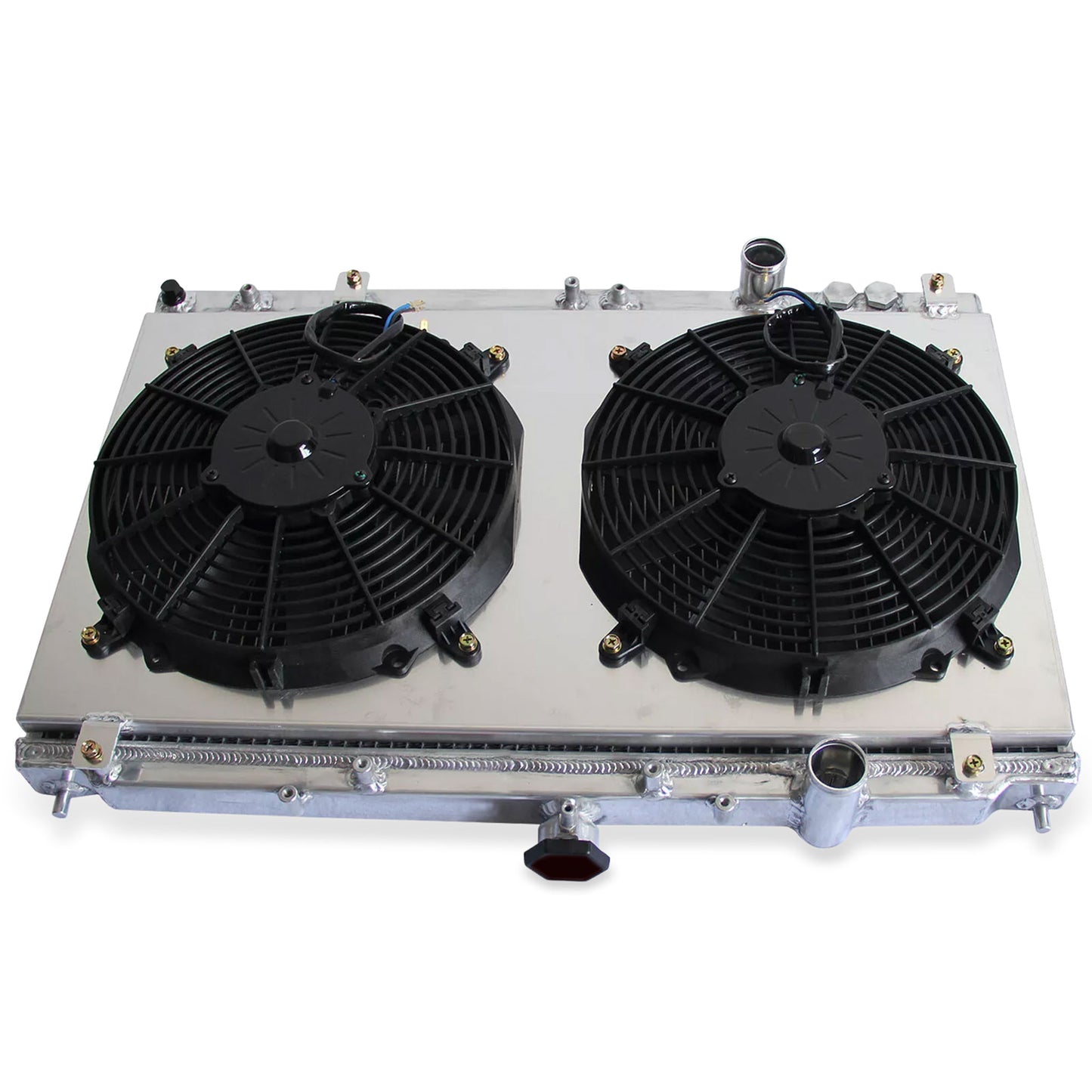 Aluminum radiator fan shroud 2-row top view Mitsubishi Mirage (1997-2002) Direct Fit