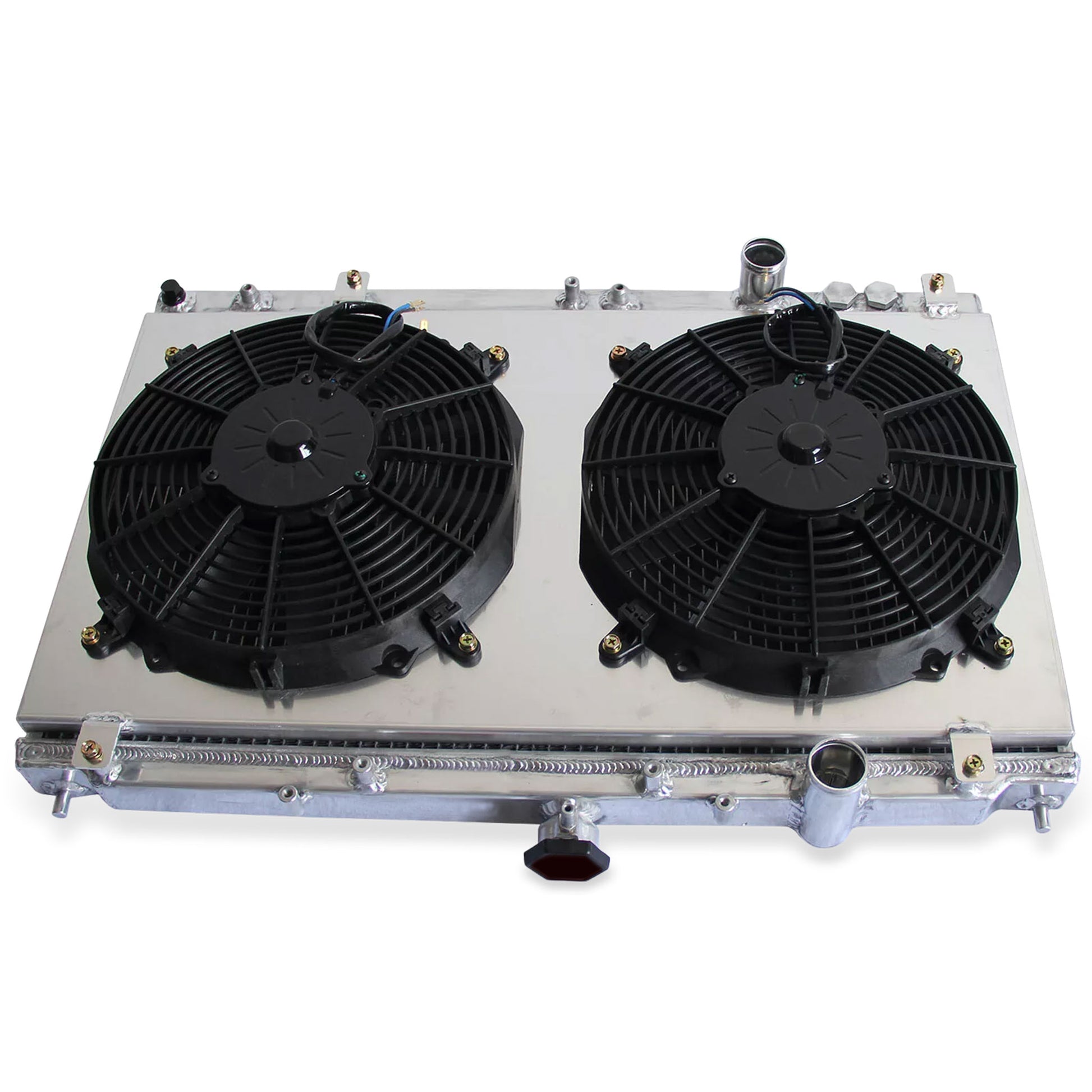 Aluminum radiator fan shroud 2-row top view Mitsubishi Mirage (1997-2002) Direct Fit