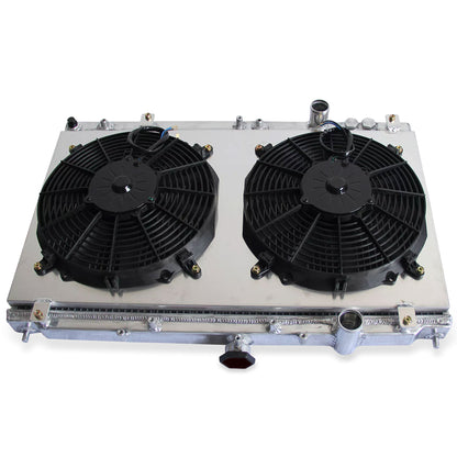Aluminum radiator fan shroud 2-row top view Mitsubishi Mirage (1997-2002) Direct Fit