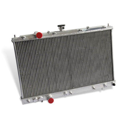Aluminum radiator 2-row left side view Mitsubishi Mirage DE/ES/LS (1997-2002) OEM Mounts