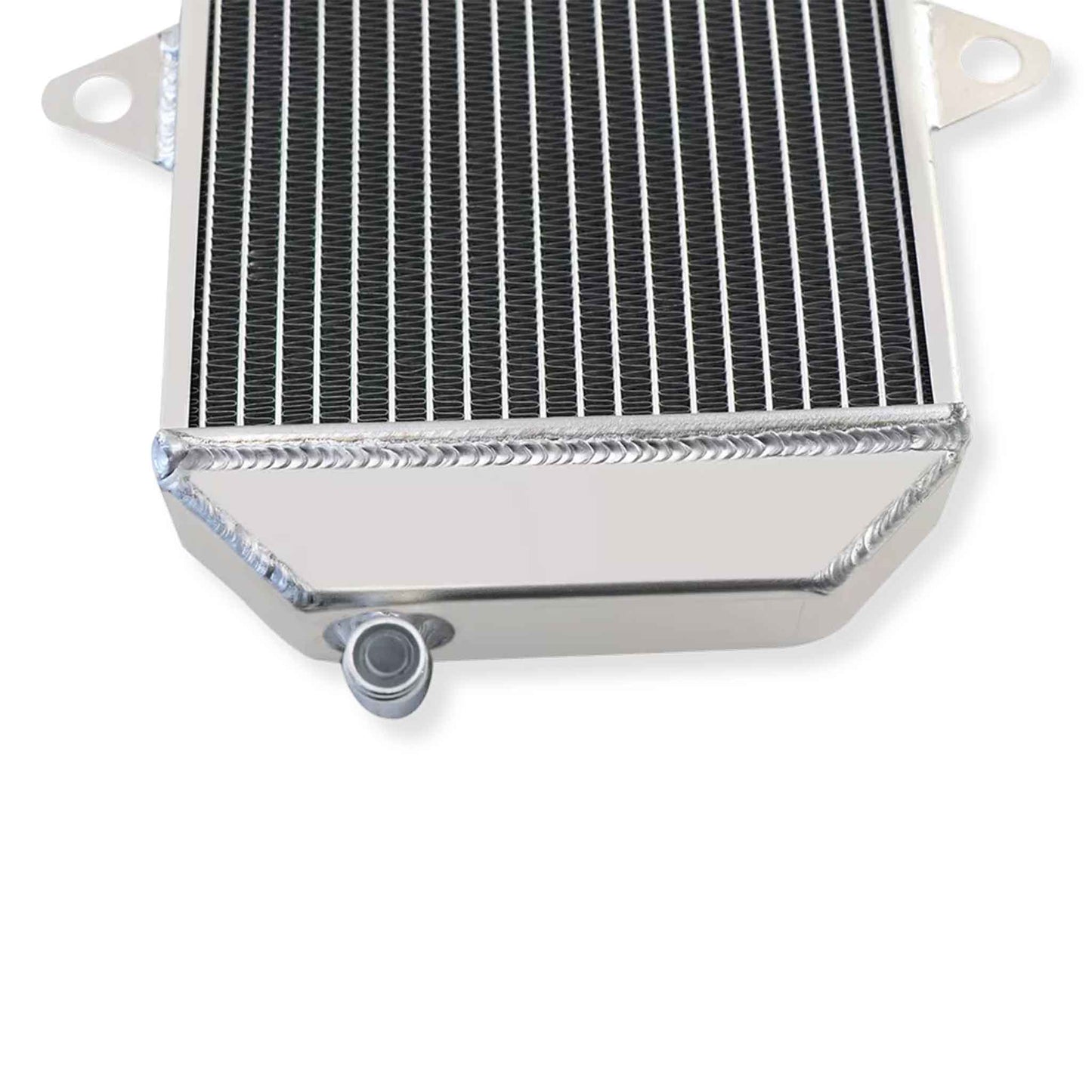 Mounting bracket and side tank detail of oversized aluminum radiator for Yamaha Banshee YFZ350 (1987–2006) fitment