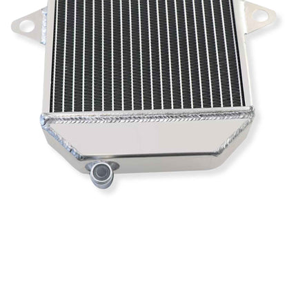 Mounting bracket and side tank detail of oversized aluminum radiator for Yamaha Banshee YFZ350 (1987–2006) fitment