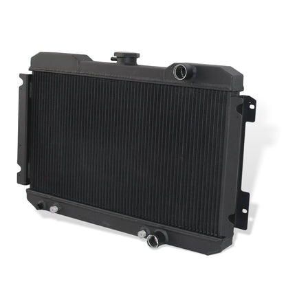 Aluminum black radiator 3-row right side view Nissan 720 (1983-1986) OEM Mounts