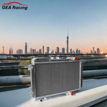 Aluminum radiator 3-row installed view Nissan 720 (1983-1986) Pressure Tested