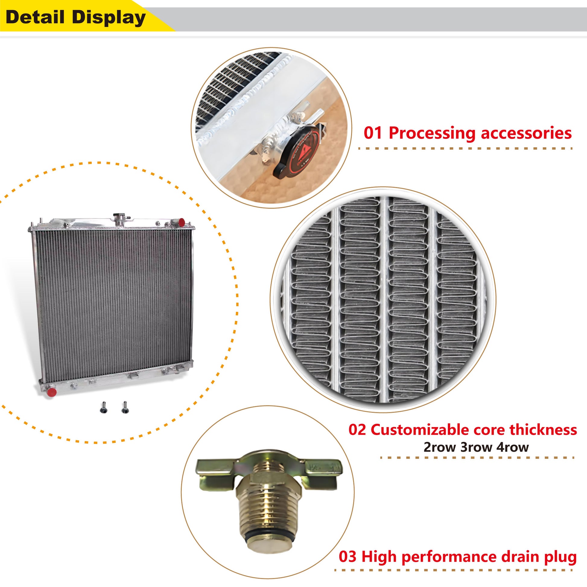 Aluminum radiator 3-row detail view Nissan Pathfinder/Suzuki Equator (2005-2019) Pressure Tested